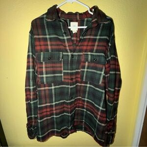 H&M Men's Green and Red Plaid Flannel Long Sleeve